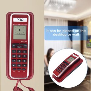 Wall Mount Call ID Corded Telephone with Redial Landline Telephone Extension Fixded Mini Phone for Home Hotel Office Red Black