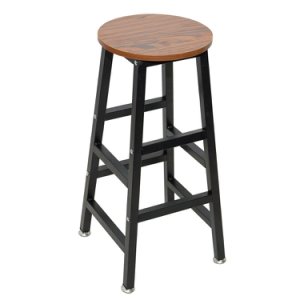Wooden Round Bar Stool Vintage Pub Seat Retro Metal Frame Wood Top Chair for Restaurant TB