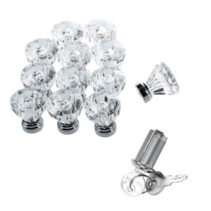 WSFS Hot 12Pcs Clear Crystal Glass Door Knobs Drawer Cabinet Furniture Pull Handles & 2Pcs Door Cabinet Drawer Security Cylinder