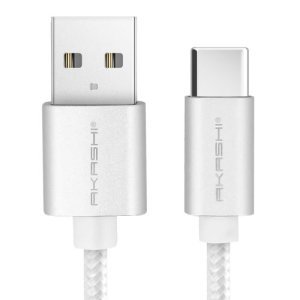 Câble USB vers USB type C Nylon Ultra-résistant 1m - Akashi - Blanc