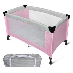 Todeco - parc de jeu pour bébé, lit parapluie pliable, standard ce, 125 x 65 x 76 cm, gris/rose, taille déployée: 125 x 76 x 65 cm