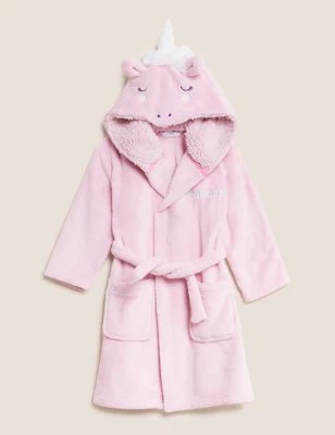 M&S Girls Personalised Kids' Unicorn Dressing Gown (1-7 Yrs) - 1+-2Y - Pink, Pink