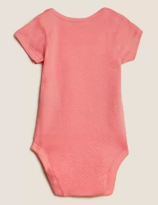 M&S Personalised Kids' Pointelle Bodysuits (6½lbs-3 Yrs) - 6-9 M - Coral Mix, Coral Mix