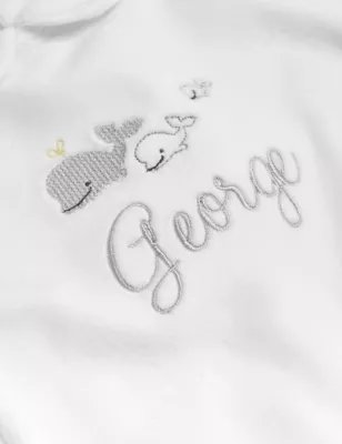 M&S Personalised Kids' Velour Whale Sleepsuit (7lbs - 12 Mths) - 1 M - White Mix, White Mix