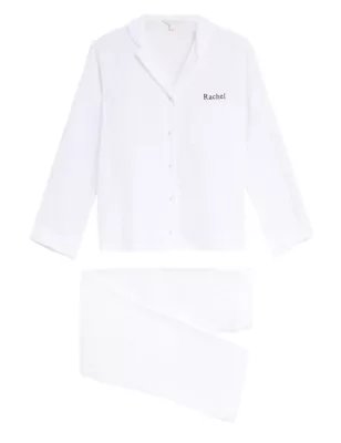 M&S Womens Personalised Womens Muslin Pyjama Set - 16 - White, White