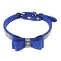 NEW Leather Rhinestone Diamante Dog Collar Soft Bow Tie Cat Puppy Small Pet UK