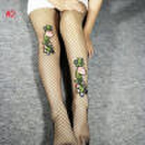 Trendy Women Flower Embroidery Patch Hollow Fishnet Pantyhose Mesh Net Tights