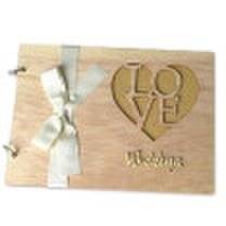 Handmade Mr & Mrs Love Wedding Guest Book Wooden DIY Signature Sign-in Book with Ribbon Decoration Bridal Engagement Present
