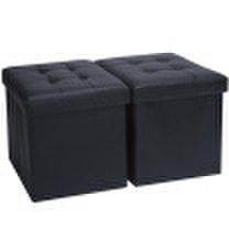 Space excellent black storage stool folding storage stool leather stool 2 Pack
