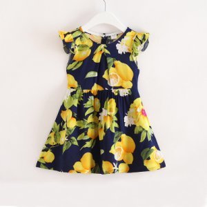 Lovely Lemon Print Ruffled Cap-sleeve Dress for Toddler Girl and Girl