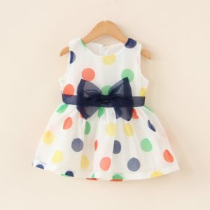 Lovely Polka Dotted Bow Decor Sleeveless Dress for Baby Girl