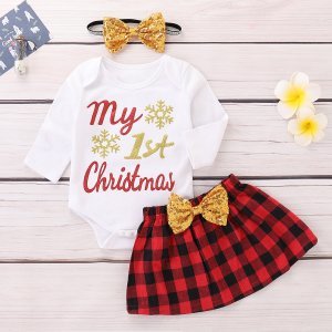 Sequins Bow and Glitter My 1st Christmas Outfit