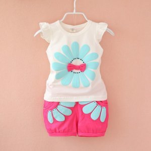 Sweet Floral Print Short-sleeve Tee and Shorts Sets for Baby Girls