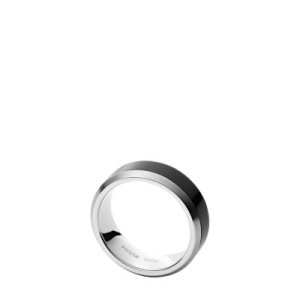 Fossil Men Black Agate Stainless Steel Ring - One size