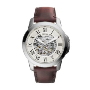Fossil Men Grant Automatic Dark Brown Leather Watch - One size