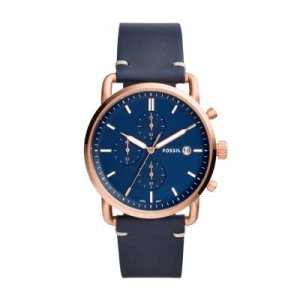 Fossil Men The Commuter Chronograph Navy Leather Watch Blue - One size