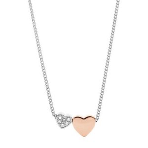Fossil Women Duo Hearts Two-Tone Stainless Steel Necklace Gold/Silver - One size