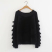 Oloey New autumn&winter 2018 pure&fresh color round neck pullover sweater with loose shoulder sleeve knitted sweater