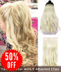 Rhyme 23 Blonde One Piece Hair Extensions 34 Full Head Natural Curly Synthetic Hairpieces Medium Length Wigs for GirlsWomen - 1