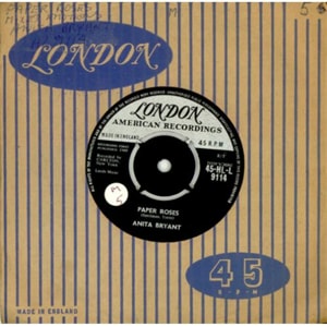 Anita Bryant Paper Roses 1960 UK 7 vinyl 45-HL-L9114