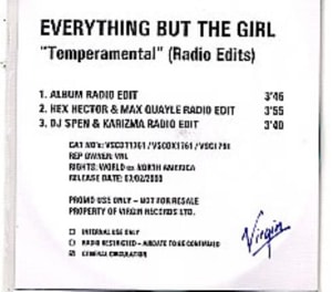 Everything But The Girl Temperamental [Radio Edits] 2000 USA CD-R acetate CDR ACETATE