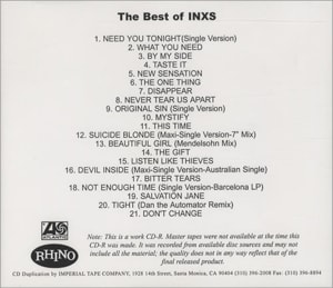 Inxs The Best Of Inxs 2002 USA CD-R acetate CDR