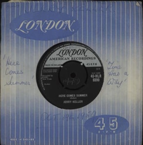 Jerry Keller Here Comes Summer - 2nd 1959 UK 7 vinyl 45-HLR8890