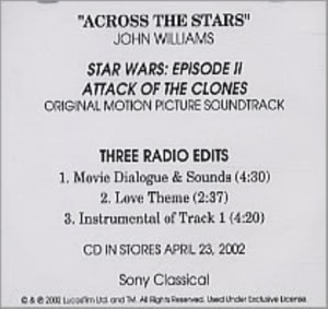 John Williams (Composer) Across The Stars 2002 USA CD-R acetate CD-R ACETATE