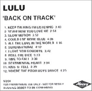 Lulu Back On Track 2004 UK CD-R acetate CD-R ACETATE