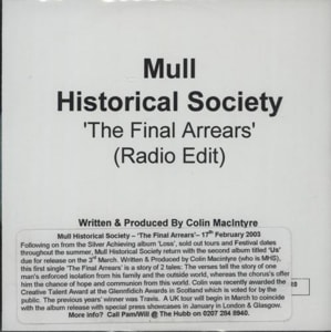 Mull Historical Society The Final Arrears (Radio Edit) 2003 UK CD-R acetate CD-R