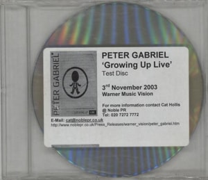 Peter Gabriel Growing Up Live - Test Disc 2003 UK DVD DVD-R