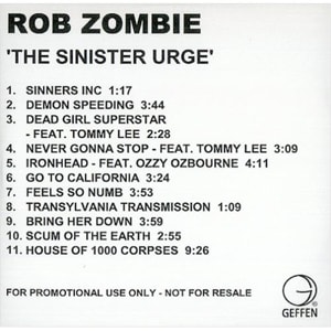 Rob Zombie The Sinister Urge 2001 USA CD-R acetate CDR ACETATE