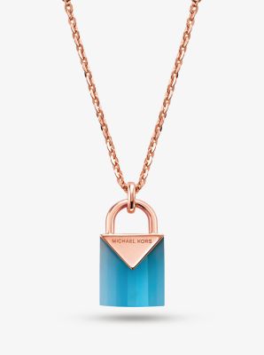 Michael Kors 14k rose gold-plated sterling silver lock necklace