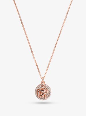 14k Rose Gold-Plated Sterling Silver Pave Aquarius Zodiac Necklace