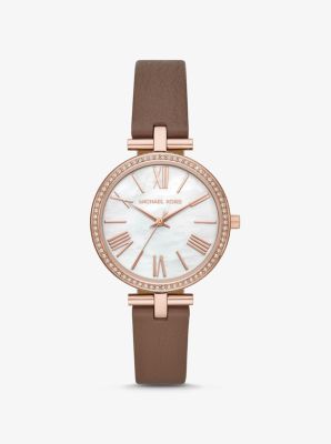 Michael Kors Maci rose gold-tone and leather watch