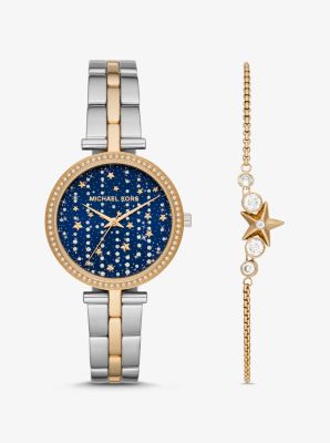 Michael Kors Maci two-tone celestial watch and slider bracelet set