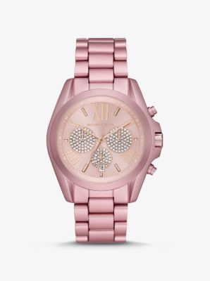 Michael Kors Oversized bradshaw pave pink-tone aluminum watch