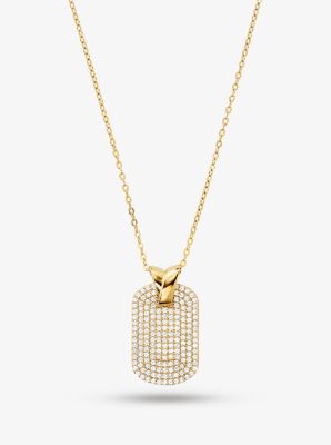 Michael Kors Precious metal-plated sterling silver pave dog tag necklace