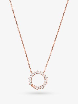 Precious Metal-Plated Sterling Silver Pave Halo Necklace