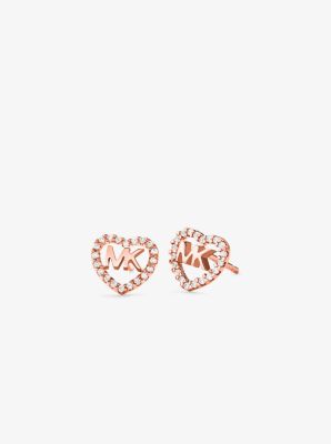 Precious Metal-Plated Sterling Silver Pave Heart Logo Studs