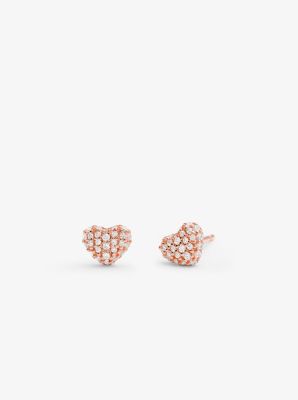 Precious Metal-Plated Sterling Silver Pave Heart Studs
