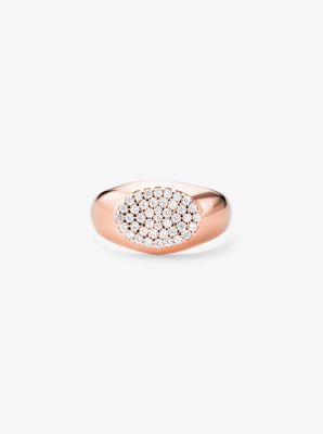 Precious Metal-Plated Sterling Silver Pave Signet Ring