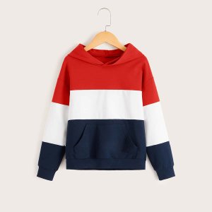 Shein Boys pocket front colorblock hoodie