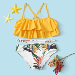 Toddler Girls Floral Tiered Layer Bikini Swimsuit
