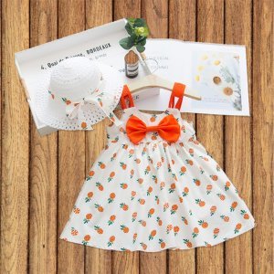 Toddler Girls Pinafore Print Bow Front Cami Dress With Hat