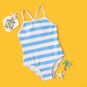 Shein Toddler girls striped crisscross one piece swimsuit
