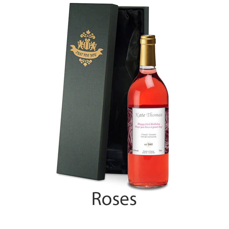 Personalised Bottle of Rose Wine in Silk Lined Gift Box