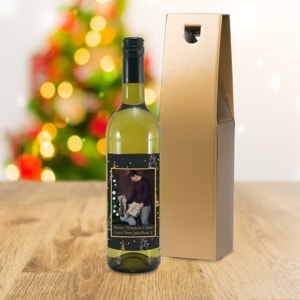 Personalised Christmas Photo Label White Wine