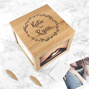 Personalised Couples Oak Photo Keepsake Box