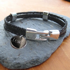 Personalised Men's Leather Clasp Bracelet